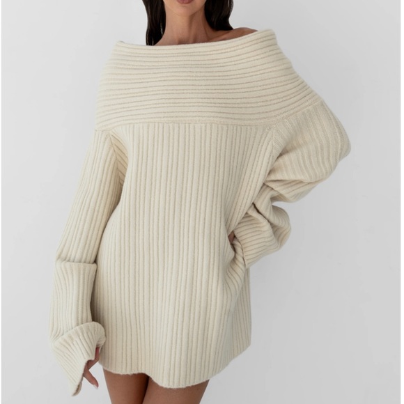 NWT THE BEKK Evander Chunky Off-Shoulder Sweater Dress - Picture 1 of 11